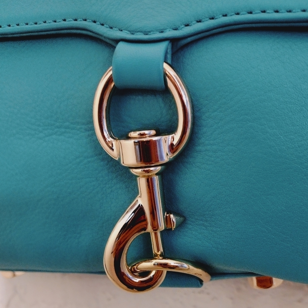 Rebecca Minkoff Mini MAC Aqua Teal Leather Crossbody Bag Chain Strap Tassel Bag - Picture 7 of 17